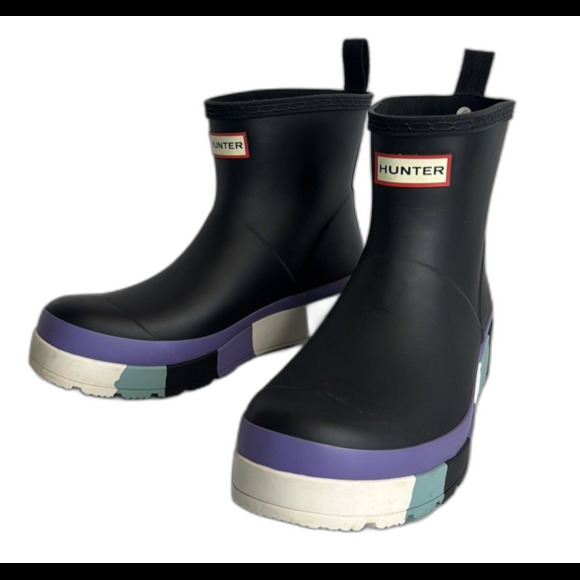 Hunter Black Boots with Purple and Teal Accents - Picture 2 of 9